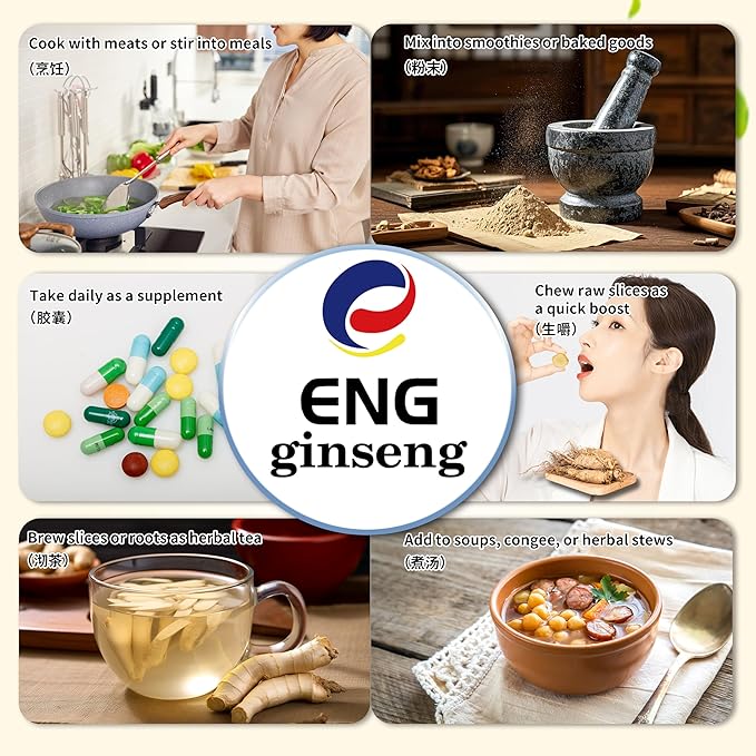 ENG American Ginseng Slices - Large Panax Ginseng Slices,4oz/Box Fresh Wisconsin Long Slice for Tea & Soup - Organic Ginseng for Men & Woman to Boost Immunity & Energy,花旗参/西洋参 (4 Ounce (Pack of 1))